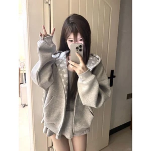Áo khoác cardigan có mũ trùm đầu in hình ngoài trời cho nữ mùa thu hợp thời trang thương hiệu cặp đ