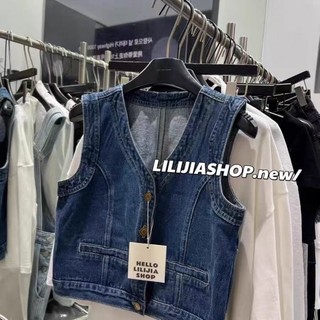 Phong Cách Hàn Quốc Mùa Hè Retro Giặt Denim Áo Vest Nữ Cổ Chữ V Không Tay Áo Vest Cardigan Ng