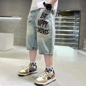 Quần short denim bé trai mùa hè quần crop mỏng mới quần mùa hè trẻ em cỡ vừa và lớn quần mùa