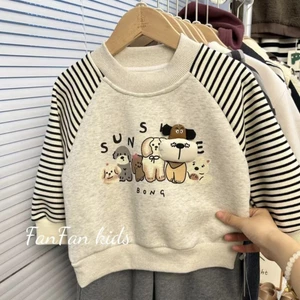 Áo nỉ cổ tròn sọc nhiều màu phong cách Hàn Quốc dành cho bé trai mùa đông dành cho trẻ nhỏ và vừa