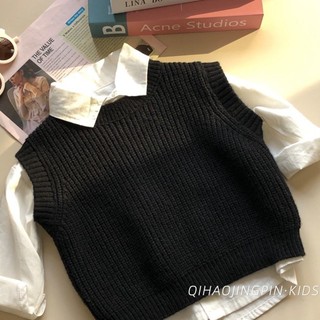 Áo vest trẻ em áo thun màu trơn áo vest dệt kim không tay