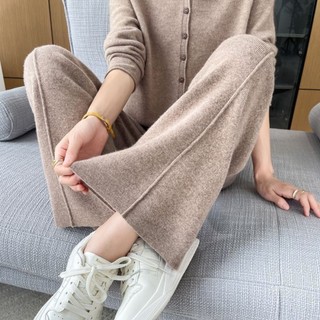Quần ống rộng dệt kim cao cấp, phong cách mới hot mùa thu đông quần dài xếp nếp dày dặn