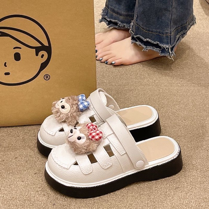 Dép xỏ ngón hai lỗ hở mũi dành cho nữ, giày La Mã khoét lỗ, dép nửa đế dày dành cho nữ, trang phục