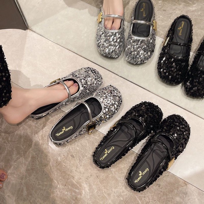 Dép nửa mũi có đính sequin để mặc bên ngoài dành cho bé gái và nàng tiên kèm váy dành cho nam lười