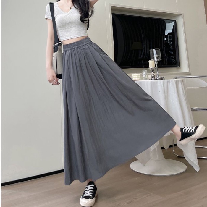 Váy Yamamoto nữ mùa xuân cạp cao chữ A váy dài xếp li váy ô váy chữ A tươi mới