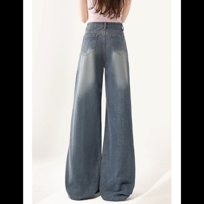 Quần jeans in họa tiết hoạt hình cho nữ, lưng cao, thon gọn, ôm sát, quần ống rộng, ống suông, quần