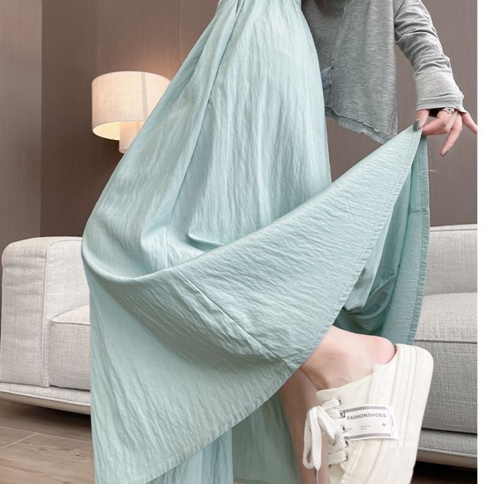 Váy Yamamoto nữ mùa xuân cạp cao chữ A váy dài xếp li váy ô váy chữ A tươi mới
