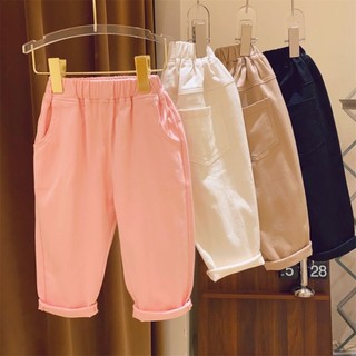 Phiên bản rộng màu trơn cho bé trai và bé gái, quần ống túm đơn giản và đa năng, quần ống rộn