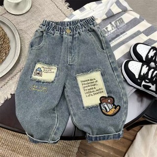 Quần jean trẻ em cho bé trai phong cách xuân thu, quần ống rộng đẹp, quần thường rách siêu mề