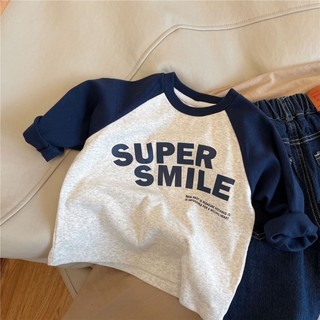 Quần áo trẻ em cotton nguyên chất dài tay cho bé áo thun màu tương phản bé trai và bé gái áo sơ mi