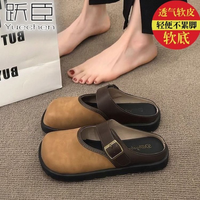 Giày đế vuông mũi nông đế mềm, dép nửa đế chống trượt thoải mái cho nữ mang ra ngoài