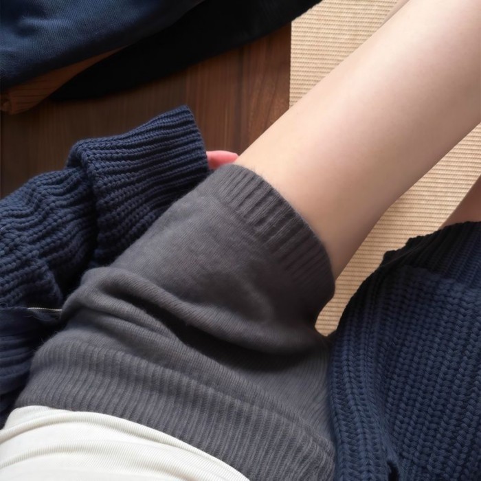 Quần short dệt kim hàn quốc cho nữ nhỏ nhắn, quần ống rộng ống rộng, quần len cạp cao