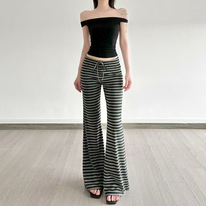 Thường ngày Màu tương phản Sọc Quần âu nhẹ nhàng Mùa hè và Mùa thu Dây rút Giảm béo Thể thao Quần t