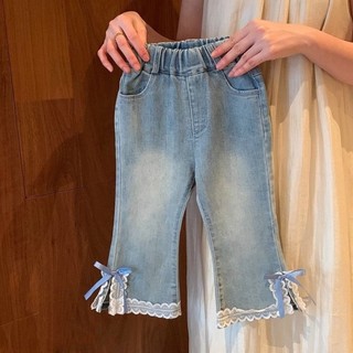 Quần jean ống loe thắt nơ cho bé gái và quần denim mềm mại cho bé, thời trang và ngọt ngào