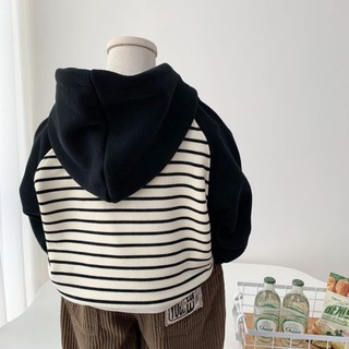 Áo nỉ có mũ cho bé trai, áo sọc thường ngày sành điệu, áo hoodie chui đầu raglan cho trẻ em