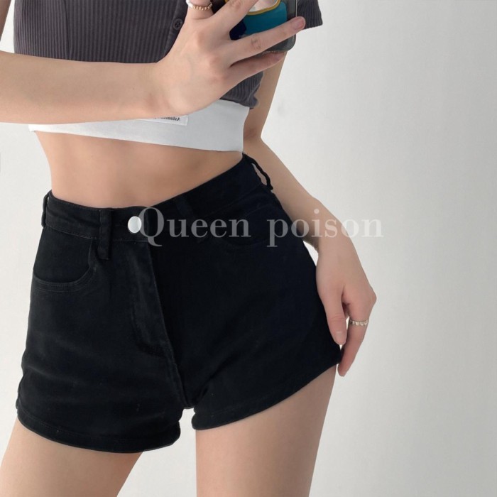 Mùa Hè Quần Short Denim Màu Nâu Cho Nữ Mỹ Cô Gái Ngọt Ngào Và Cay Cay Retro Cao Cấp Ôm Vừa Vặn Q