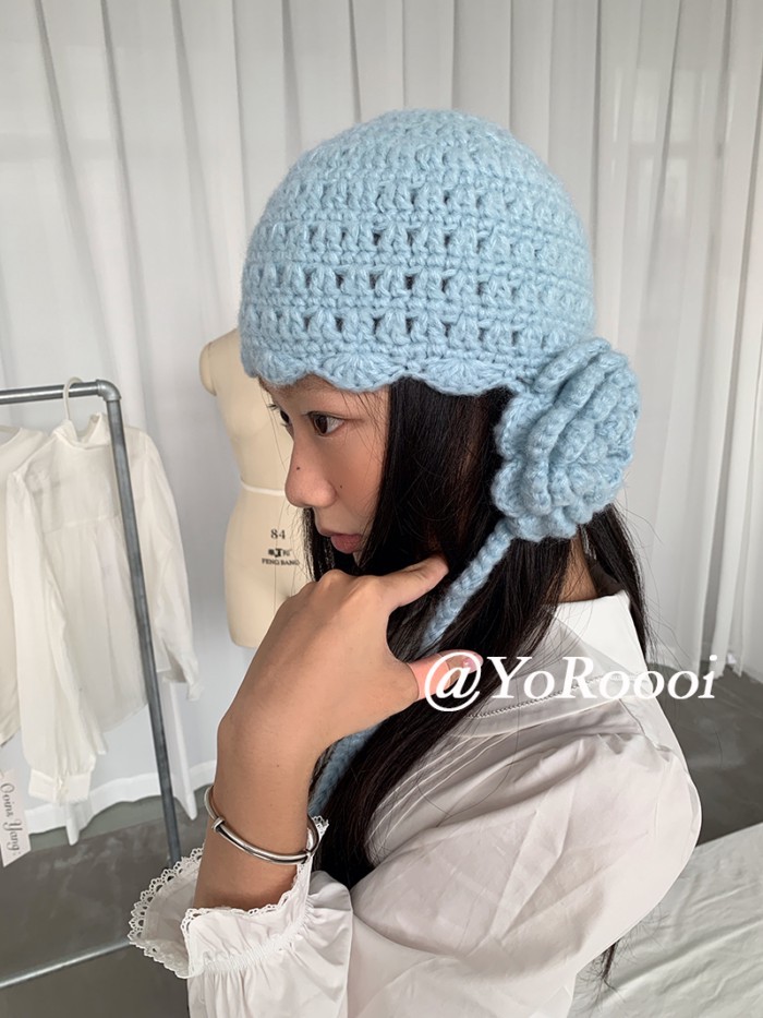Have u desgin Hàn Quốc Dệt Kim Handmade Ba Chiều Hoa Phù Hợp Với Dây Đeo Mặt Nhỏ Mũ Bảo Vệ Tai Ngọt Ngào Dễ Thương Mũ Lạnh