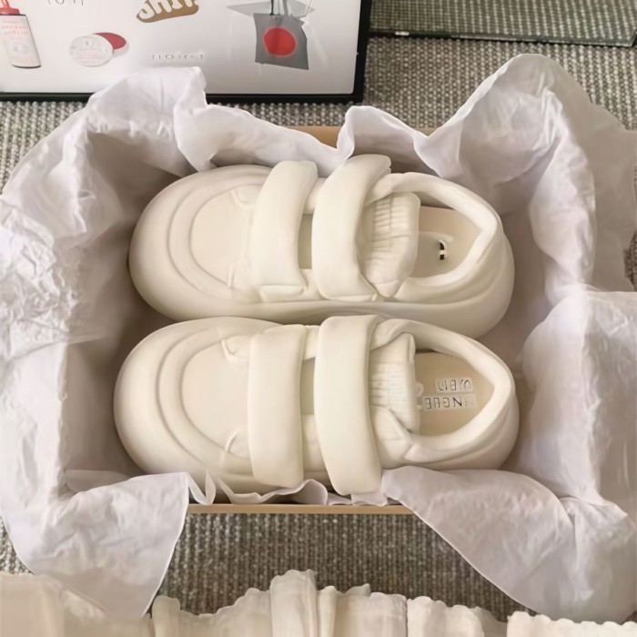 Giày Velcro trắng, giày thể thao mũi to thông thường, giày đế bệt, đế dày xấu xí, giày bánh mỳ tăng