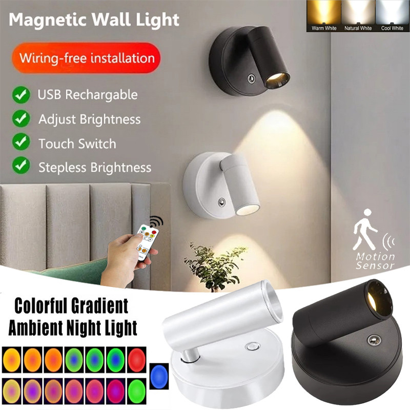 Tuổi thọ pin 8H Đèn cảm ứng có điều khiển từ xa Từ tính 3 màu Cảm biến chuyển động thông minh Đèn ngủ Đèn tường RGB có thể sạc lại cho trang trí chiếu sáng gia đình