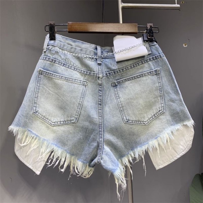 túi dạo phố mặc quần short denim màu xanh nhạt mùa hè thời trang mới quần nóng