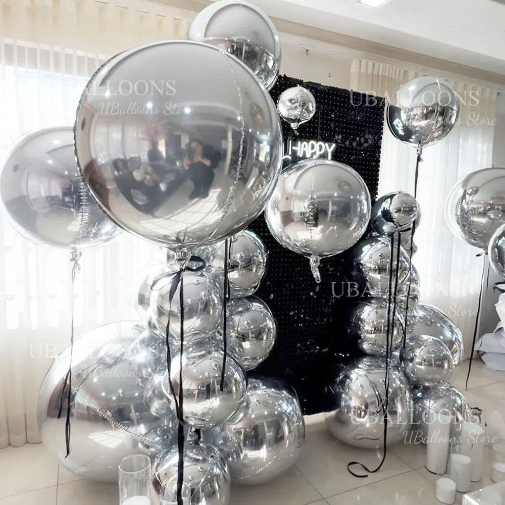 10 ~ 70inch Bạc 4d Bóng Bay Tròn Kim Loại Vàng Bạc Lớn Lá Khổng Lồ Tròn ...