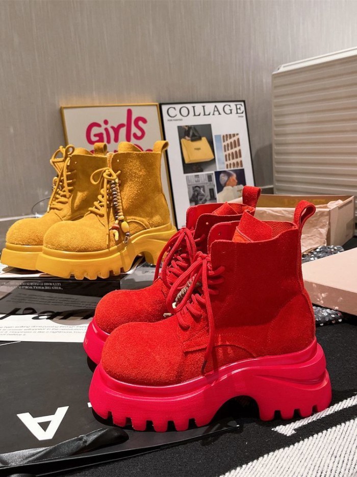 Giày bốt Martin nubuck da mềm phối ren tua rua ngón chân cái Giày bốt đi xe máy bốt ngắn giày nữ