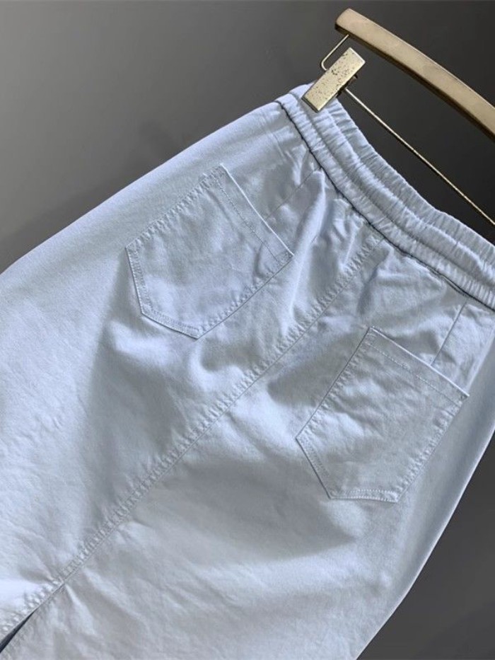 Phong cách đơn giản Chân váy denim đa năng mùa hè dáng ôm vừa vặn Chân váy chữ A dài vừa vặn