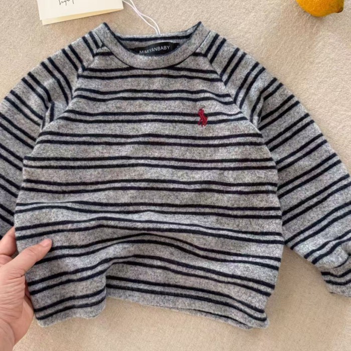Áo lớp nền trẻ em, lớp trong lông sọc mùa đông bé trai, áo thun ấm áp cho bé sơ sinh và trẻ n