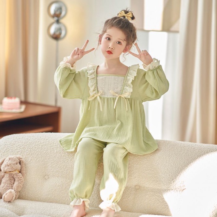 Bộ Đồ Ngủ Trẻ Em Bé Gái Dài Tay Kẻ Sọc Mới Vừa Và Lớn Bé Gái Internet Người Nổi Tiếng Công Ch