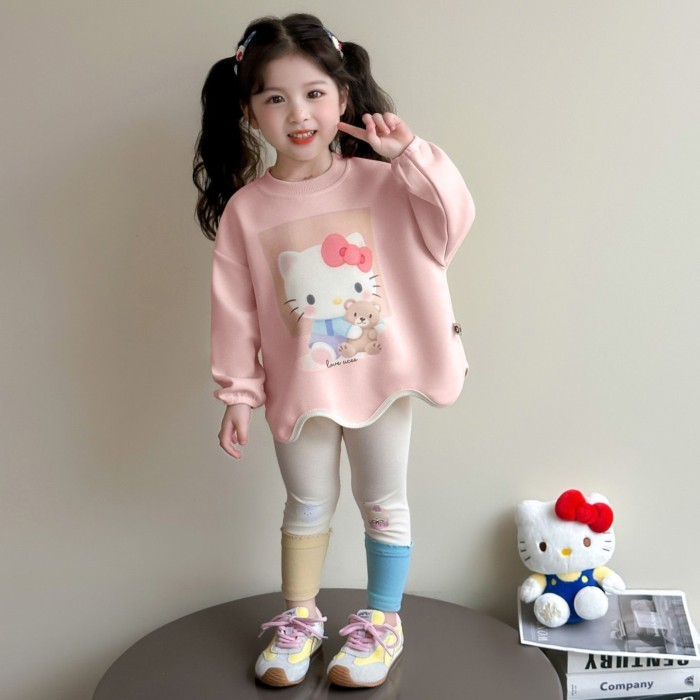 Áo nỉ bé gái mới mùa thu trẻ em hoạt hình dễ thương dài tay cổ tròn thời trang mèo Kt quần áo mùa t