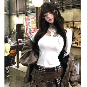 Hot Girl Áo thun nửa cổ rùa khoét cổ bướm cho đầu thu thể hiện sự mỏng manh và khao khát thuần khiế