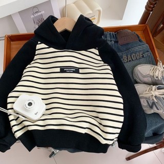 Áo nỉ có mũ cho bé trai, áo sọc thường ngày sành điệu, áo hoodie chui đầu raglan cho trẻ em