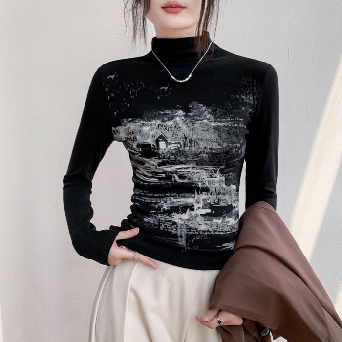 Áo thun dài tay cổ cao xẻ tà, slim fit, sang trọng, ấm áp, đáy nhung Đức, áo thun đơn giản