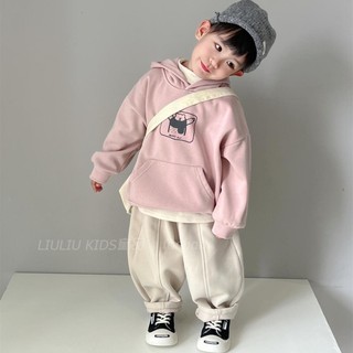 Áo nỉ dày có mũ trùm đầu hoạt hình cho bé trai và bé gái Áo nỉ lông cừu phong cách Hàn Quốc cho trẻ
