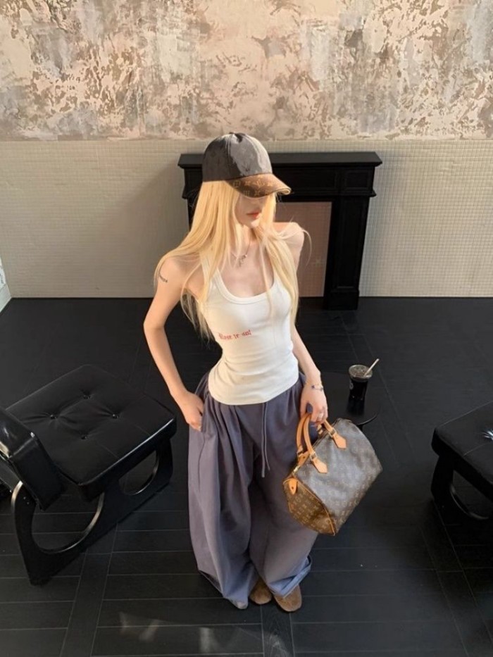 thiết kế cotton nguyên chất in chữ áo yếm màu trắng mùa hè mới mỏng vừa vặn của hot girl không t