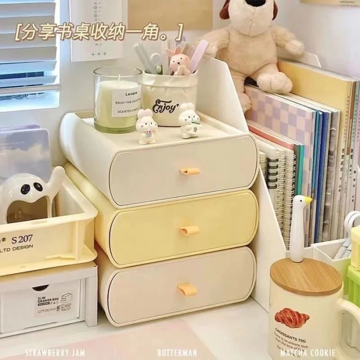 Hộp lưu trữ máy tính để bàn Phong cách kem Hộp lưu trữ ngăn kéo phong cách Hàn Quốc Hộp lưu trữ mỹ phẩm