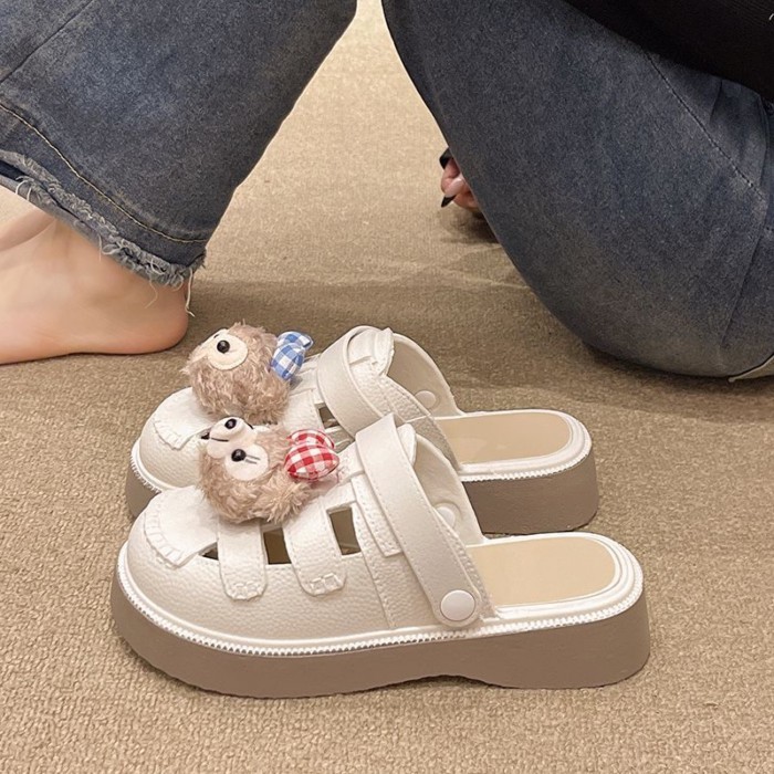Dép xỏ ngón hai lỗ hở mũi dành cho nữ, giày La Mã khoét lỗ, dép nửa đế dày dành cho nữ, trang phục
