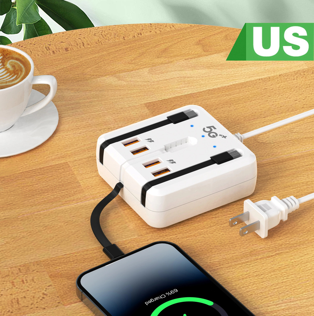 Dải nguồn đa chức năng 66W Bộ sạc USB Type C Sạc nhanh 4 cổng 2PD + 2USB Bộ sạc máy tính để bàn cho điện thoại