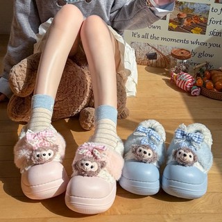 Dễ Thương Mềm Mại Dễ Thương Hoạt Hình Giày Cotton Gót Nữ Bên Ngoài Mặc Đế Dày Chống Trơn Trượt Ấm Lông Bông Dép Mùa Đông