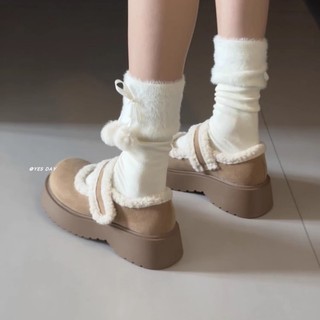 Phong Cách Nhật Bản Ngón Tròn Tất Cả Trận Đấu Velcro Lông Cừu Cho Nữ 2025 Phong Cách Mới Mùa Đông Nền Tảng Đế Thoải Mái Mary Jane Giày