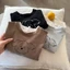 chiếc áo phông hai mảnh giả cotton nguyên chất xuân thu mới dành cho trẻ em phong cách Nhật Bản