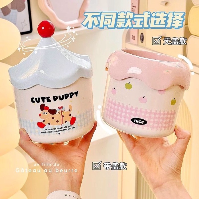 Thùng rác để bàn có thể dễ thương Thùng lưu trữ không nắp đậy Kem cối xay gió Mini Giỏ giấy thải nhỏ