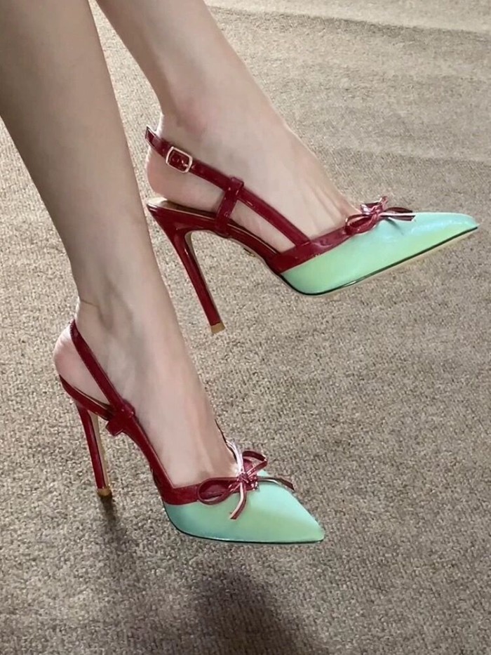 Giày sandal thắt nơ thẳng cho nữ có gót nhọn và váy, giày cao gót tuyệt đẹp