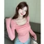 Áo đáy quần cho bé gái cô gái ngọt ngào xoắn xoắn giả cổ vuông hai mảnh áo thun dài tay không đều