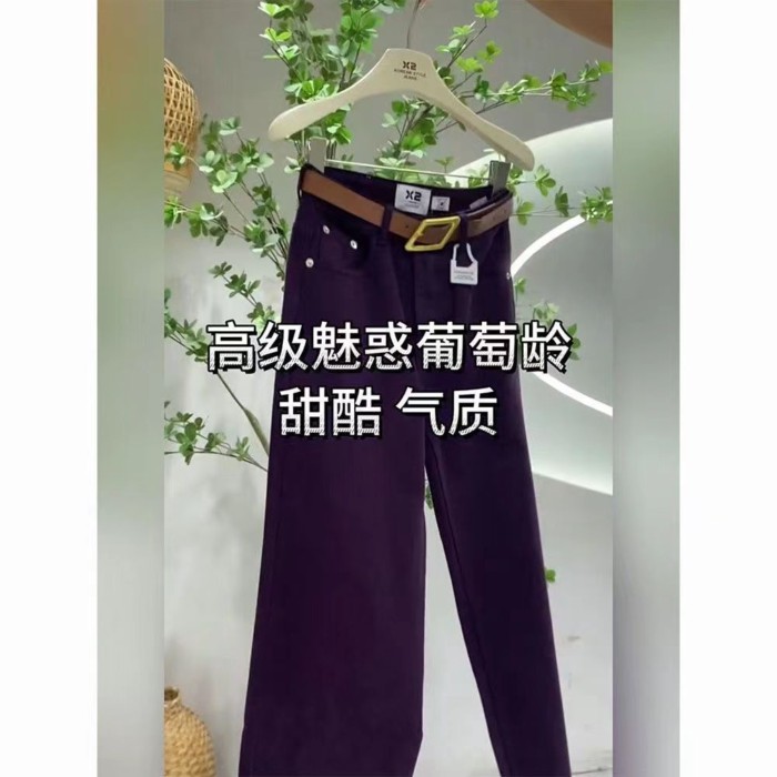 Kích Thước Lớn Phong Cách Hàn Quốc Cao Cấp Thường Ngày Nho Tím Quần Jean Nữ Xuân Thu Mới Ống