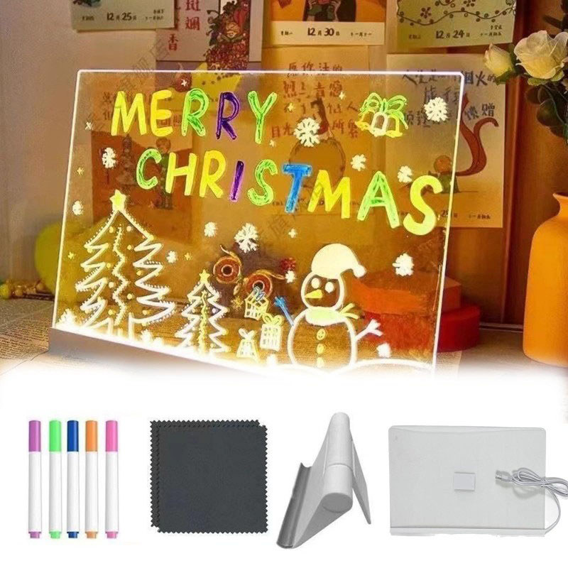 DIY Acrylic Đèn Ngủ Rõ Ràng Bảng Ghi Chú Với 7 Màu Bút Đánh Dấu Và Đứng Bật Sáng Bảng Vẽ Phát Sáng Xóa Được Memo LED Bảng Ma Thuật Đồ Chơi Trẻ Em Quà Tặng Giáng Sinh