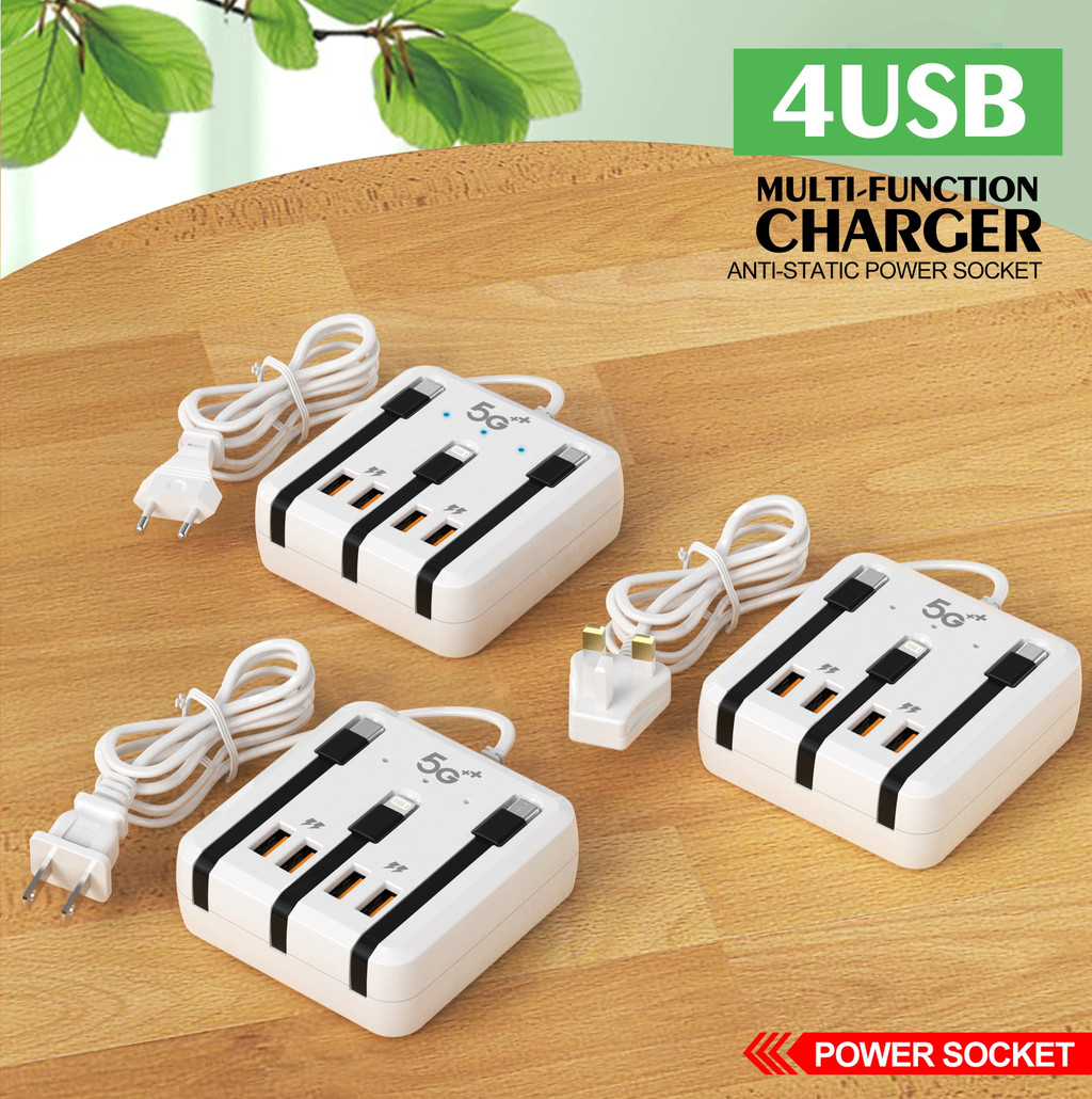 Dải nguồn đa chức năng 66W Bộ sạc USB Type C Sạc nhanh 4 cổng 2PD + 2USB Bộ sạc máy tính để bàn cho điện thoại