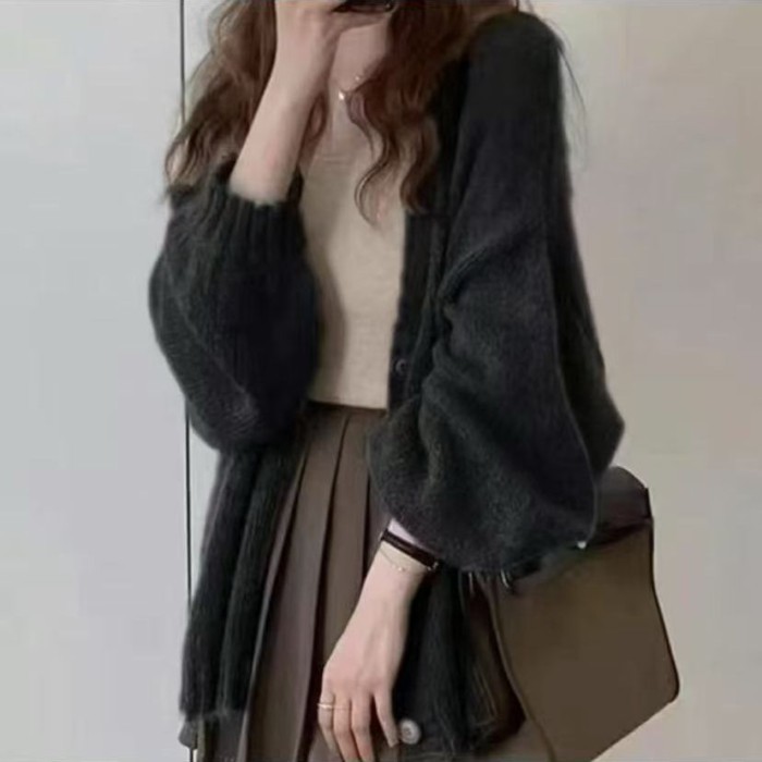Áo len dệt kim dáng rộng thoải mái kiểu mohair cho nữ áo len dáng rộng phong cách Hàn Quốc