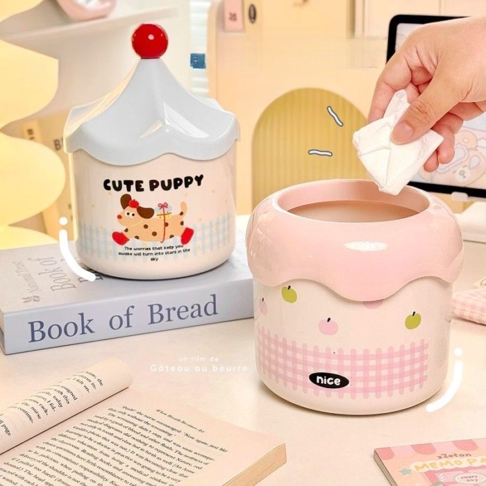 Thùng rác để bàn có thể dễ thương Thùng lưu trữ không nắp đậy Kem cối xay gió Mini Giỏ giấy thải nhỏ