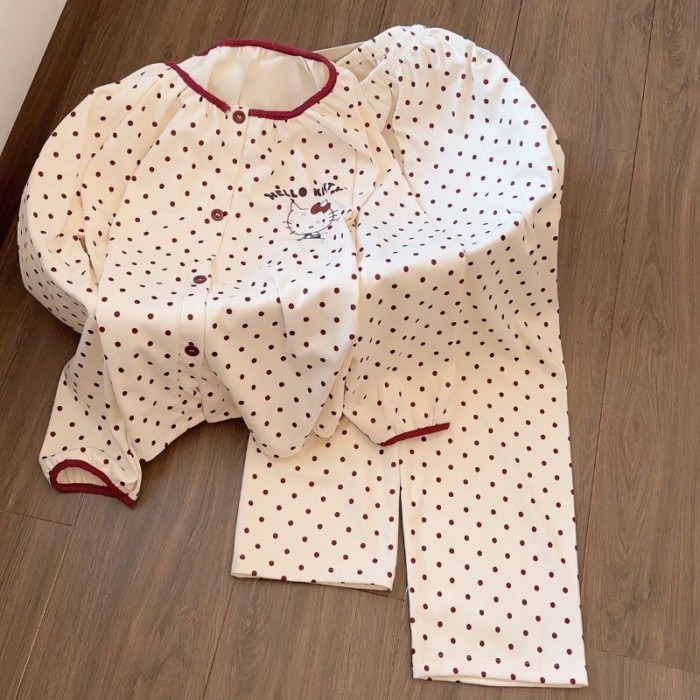 Bộ đồ ngủ bé gái dài tay quần dài ngọt ngào dễ thương siêu mềm cardigan trẻ em vừa và lớn Clo